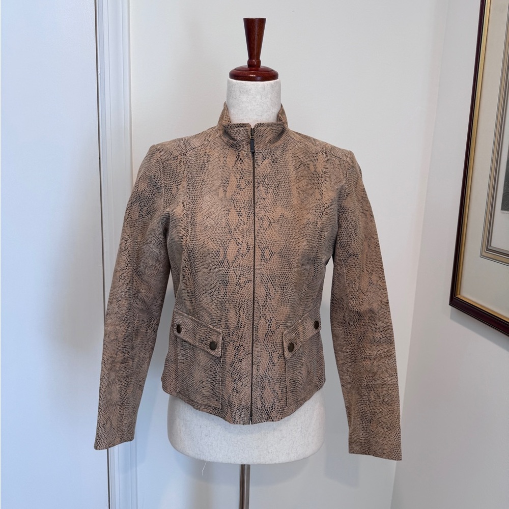 Alfani  Petite Leather Snakeskin‎ Blazer Jacket coat Women Size Small